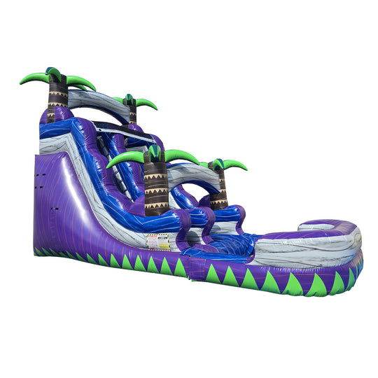 Purple Rush Water Slide featuring vibrant purple and green colors with palm tree accents, designed for fun water activities. Purple Rush Water Slide featuring vibrant purple and green colors with palm tree accents, designed for fun water activities.