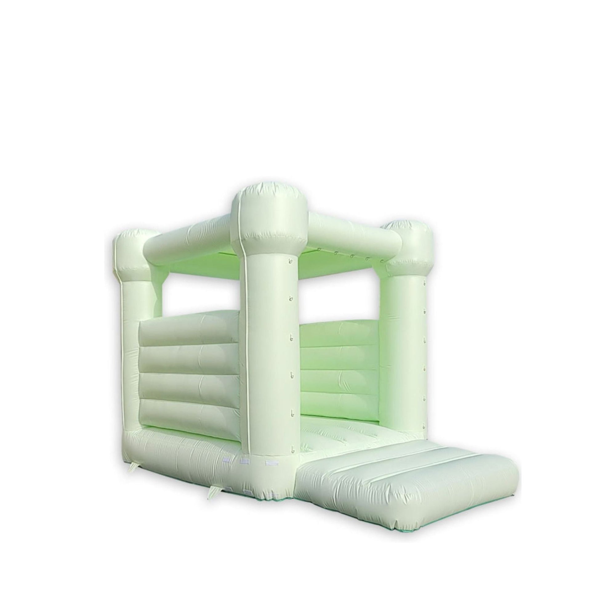 Pastel green inflatable castle with a spacious jumping area, ideal for outdoor events. Pastel green inflatable castle with a spacious jumping area, ideal for outdoor events.