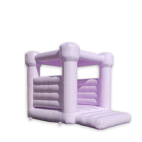 Pastel purple inflatable bounce house with a simple castle design, suitable for outdoor events. Pastel purple inflatable bounce house with a simple castle design, suitable for outdoor events.