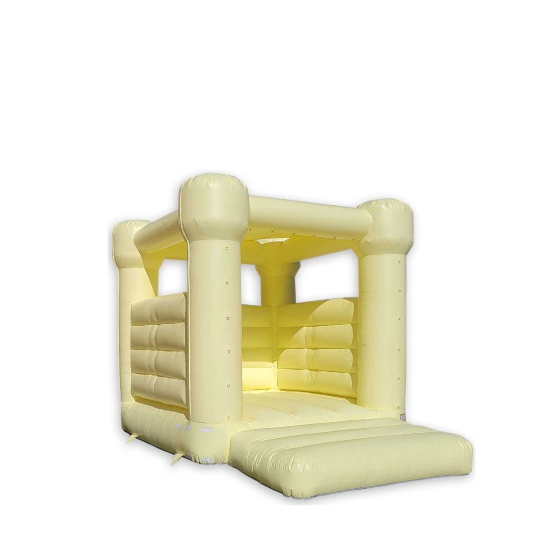 Pastel yellow decorative bounce house with a spacious interior and soft walls, ideal for outdoor events. Pastel yellow decorative bounce house with a spacious interior and soft walls, ideal for outdoor events.