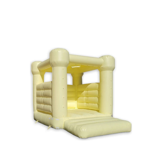 Pastel yellow decorative bounce house with a spacious interior and soft walls, ideal for outdoor events. Pastel yellow decorative bounce house with a spacious interior and soft walls, ideal for outdoor events.