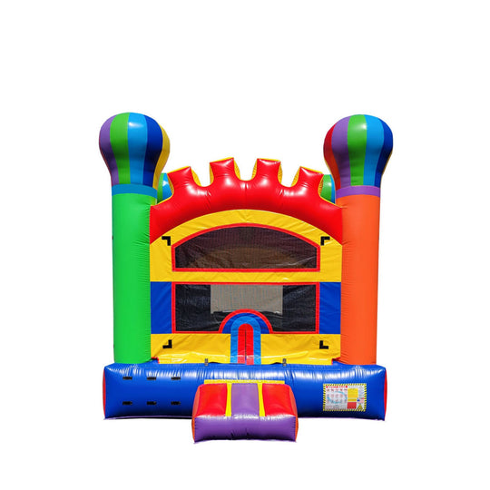 Colorful B-621 Pop Palace commercial bounce house for sale with vibrant towers and a large jumping area. Colorful B-621 Pop Palace commercial bounce house for sale with vibrant towers and a large jumping area.