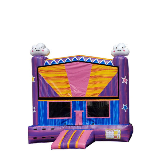 Colorful Twinkle Time Jumper with pink and blue design, featuring cloud decorations and a large jumping area, ideal for Colorful Twinkle Time Jumper with pink and blue design, featuring cloud decorations and a large jumping area, ideal for
