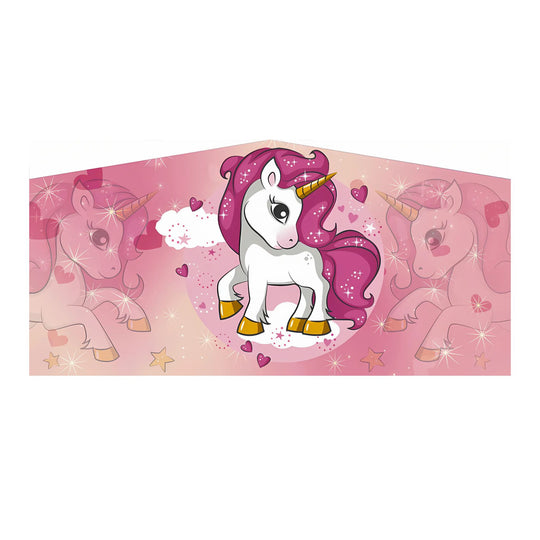 Colorful inflatable art panel featuring a central unicorn with pink and purple accents, surrounded by whimsical stars and Colorful inflatable art panel featuring a central unicorn with pink and purple accents, surrounded by whimsical stars and