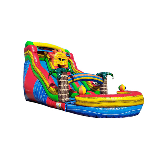 Colorful 20ft Sunshine Rainbow Water Slide featuring palm trees and a sun design, perfect for summer fun. Colorful 20ft Sunshine Rainbow Water Slide featuring palm trees and a sun design, perfect for summer fun.