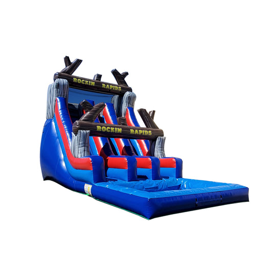 Brightly colored WS-078D Rocking Rapids water slide featuring blue and red sections with a splash pool at the bottom, ideal Brightly colored WS-078D Rocking Rapids water slide featuring blue and red sections with a splash pool at the bottom, ideal