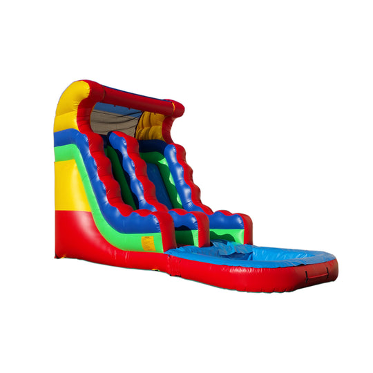 Colorful WS-098S Rainbow Rush water slide featuring multiple lanes and a splash pool, ideal for summer fun. Colorful WS-098S Rainbow Rush water slide featuring multiple lanes and a splash pool, ideal for summer fun.