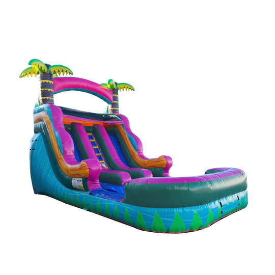 Colorful WS-278D Paradise Water Slide featuring palm trees and multiple sliding lanes, set against a white background Colorful WS-278D Paradise Water Slide featuring palm trees and multiple sliding lanes, set against a white background
