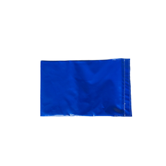 Blue sandbag cover designed for securing a commercial bounce house.