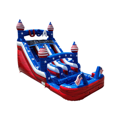 Red, white, and blue commercial water slide featuring patriotic stars and stripes, designed for fun and excitement.