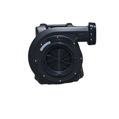 Black RLD blower with a circular fan and handle, designed for inflating bounce houses.