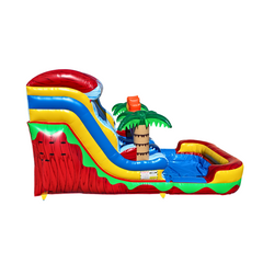 Colorful WS-260D Sun Wave commercial water slide for sale featuring a palm tree and a splash pool.