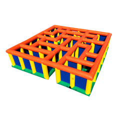 Colorful GM-885 inflatable maze featuring orange, yellow, and blue sections, ideal for commercial inflatable games for sale.