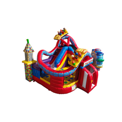 Colorful inflatable roller coaster splash with slides and a castle theme, designed for fun water play.