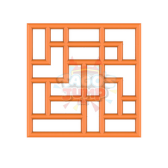 Orange inflatable maze with various pathways, suitable for commercial inflatable games for sale.