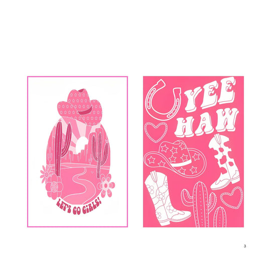 Colorful cowgirl-themed custom event banner featuring cacti, cowboy boots, and playful text.