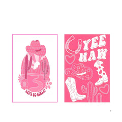 Colorful cowgirl-themed custom event banner featuring cacti, cowboy boots, and playful text.
