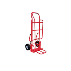Red heavy duty handler dolly with two wheels, designed for transporting items easily.