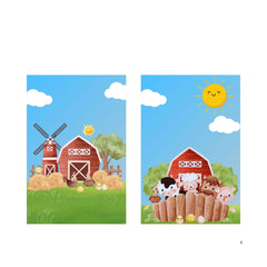 Two colorful farm-themed banners featuring a barn, animals, and a sunny sky, ideal for a custom event banner.