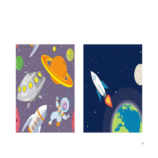 Colorful space-themed design featuring an astronaut, a spaceship, planets, and stars, suitable for a custom event banner.