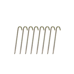 Set of eight 18-inch stakes for securing a commercial bounce house on various surfaces.