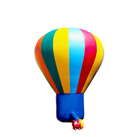 Colorful striped hot air balloon inflatable, suitable for events, showcasing vibrant colors and a blue base.