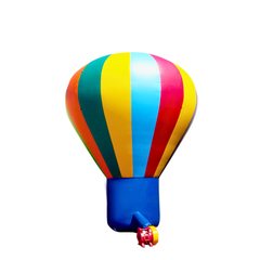 Colorful striped hot air balloon inflatable, suitable for events, showcasing vibrant colors and a blue base.