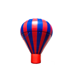 Red and blue striped inflatable hot air balloon, suitable for outdoor events and promotions.