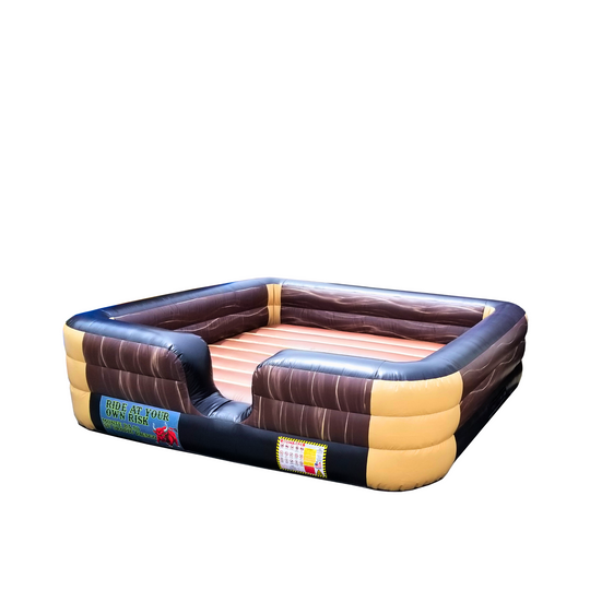 Brown marble inflatable mechanical bull bed with a padded interior, designed for safe riding experiences.