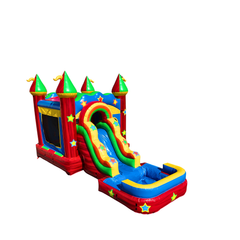 Colorful CWS-248 Color Blast Castle inflatable combo water slide with a slide and bounce area.