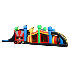 Colorful IN-802S Ninja Obstacle Course featuring various inflatable obstacles and slides, set against a clear background.