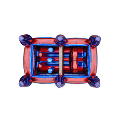 Top view of the IN-806 Dark Obstacle Course featuring red and blue inflatable structures with various obstacles, showcasing a