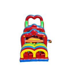 Colorful inflatable obstacle course with arches and tunnels, designed for fun and active play.