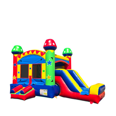Colorful MC-491 Mini Combo features a bounce area, slide, and vibrant star designs, ideal for outdoor events.
