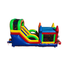 Colorful MC-497 Crayon combo 360° features a slide and bounce area, set against a white background, showcasing a vibrant