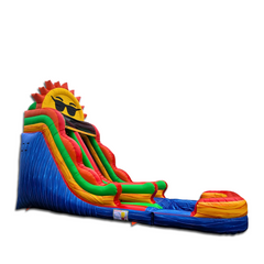 Colorful WS-247S Sunrise Water Slide featuring a sun design and multiple slides, ideal for outdoor events.