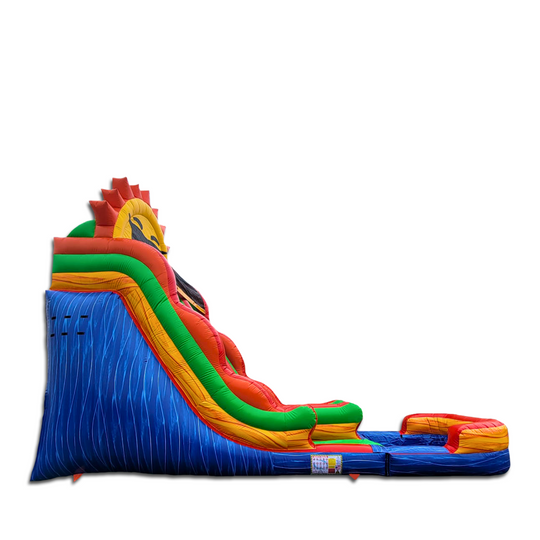 Colorful WS-247S Sunrise Water Slide featuring a vibrant sun design, set against a white background, showcasing its