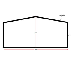 Inflatable art panel with a black outline, measuring 120 inches wide and 59.5 inches tall, featuring loop velcro for