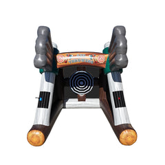 Inflatable axe throwing game featuring a target and colorful graphics, designed for outdoor fun.