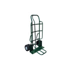 Heavy duty green dolly with four wheels and a brake, designed for transporting heavy items, displayed against a white