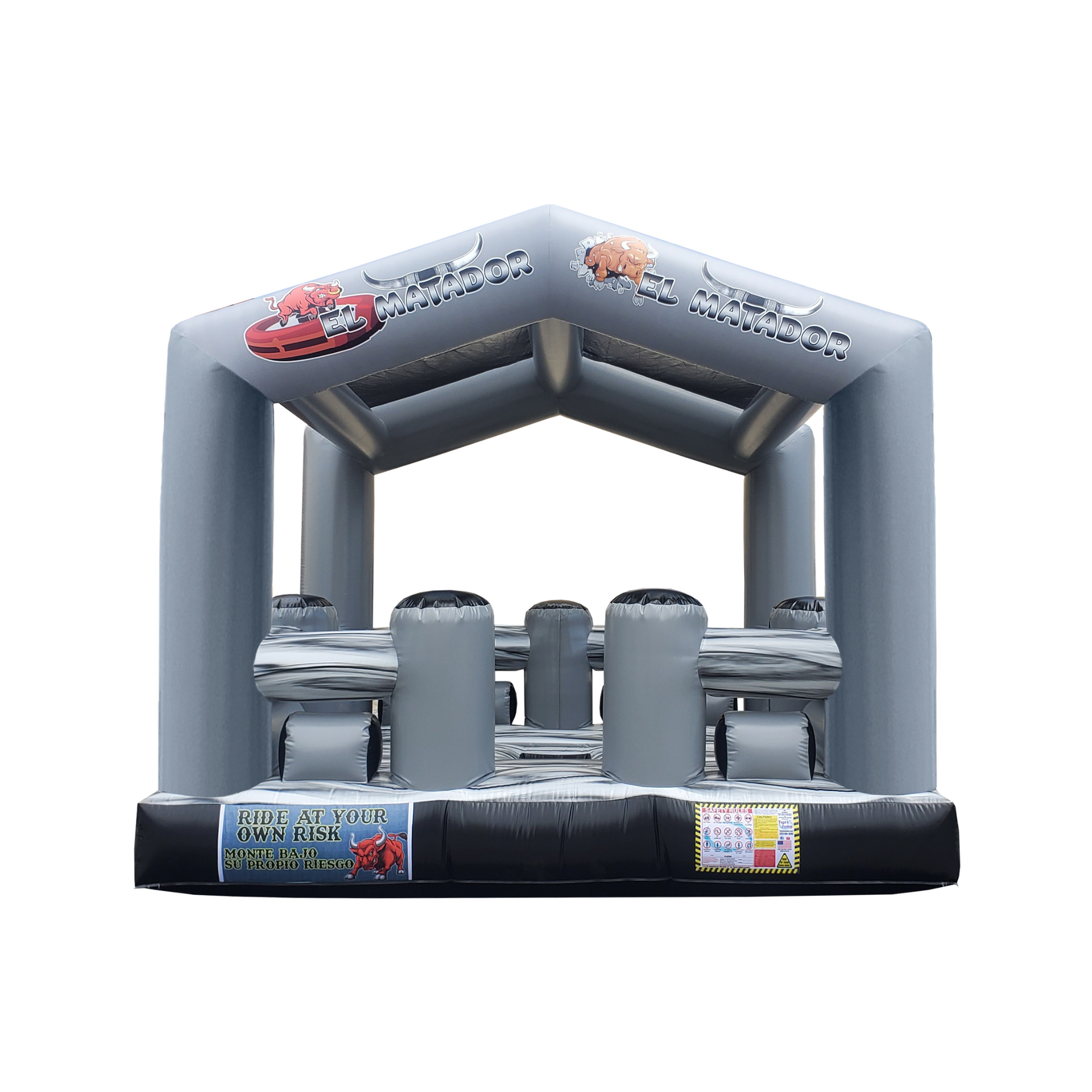 Western corral mechanical bull bed at night event with lighting
