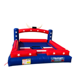 Mechanical bull inflatable bed blower and storage roll for rentals