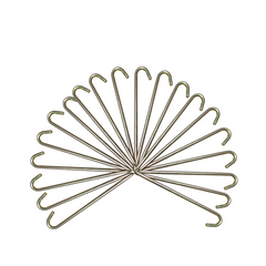 Set of 18-inch metal stakes arranged in a fan shape, suitable for securing a commercial bounce house.
