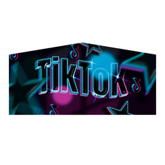 Colorful inflatable art panel featuring the TikTok logo with stars and musical notes on a dark background.