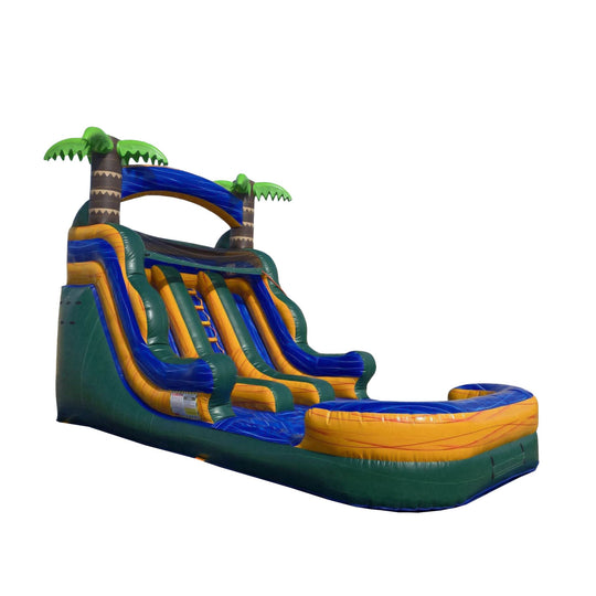 Colorful WS-280D Rainforest Water Slide featuring palm trees, designed for fun and excitement, showcasing vibrant green